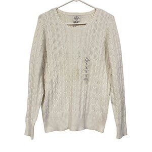 NWT St. John 's Bay Womens Cream Classic Cable Knit Long Sleeve Sweater Size M